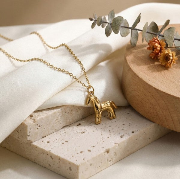 18K Stainless Steel Horse Necklace - Gold