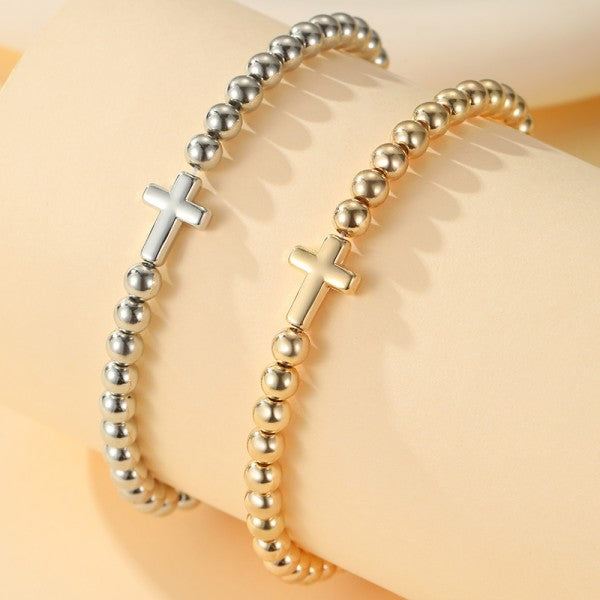 Cross Ball Chain Bracelet - Gold