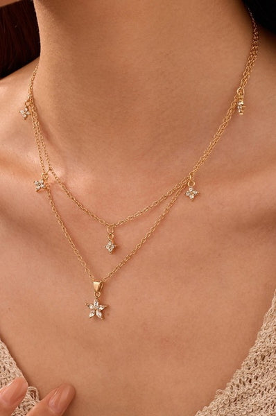 Crystal Layered Necklace - Gold