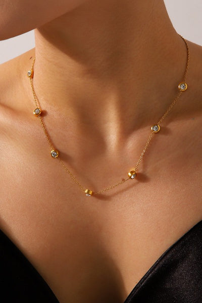 18 Stainless Steel Rhinestone Necklace - Gold