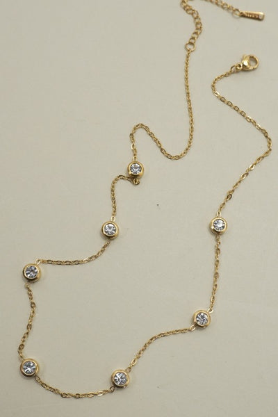 18 Stainless Steel Rhinestone Necklace - Gold