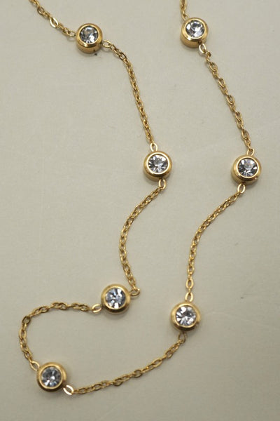 18 Stainless Steel Rhinestone Necklace - Gold