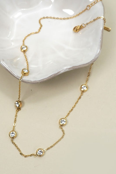 18 Stainless Steel Rhinestone Necklace - Gold