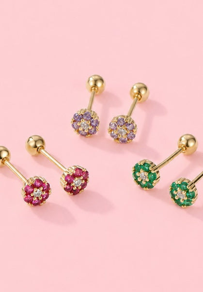 Colourful Crystal FlowerStud Earrings - Gold, Assorted