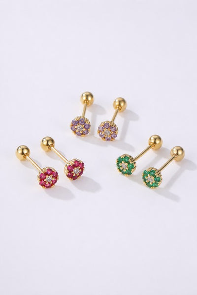 Colourful Crystal FlowerStud Earrings - Gold, Assorted