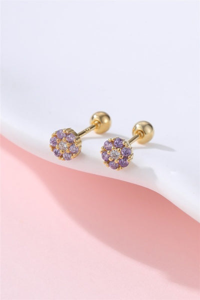 Colourful Crystal FlowerStud Earrings - Gold, Assorted