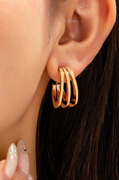 Triple Band Hoop Earrings - Gold