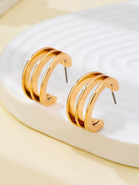 Triple Band Hoop Earrings - Gold