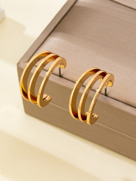 Triple Band Hoop Earrings - Gold