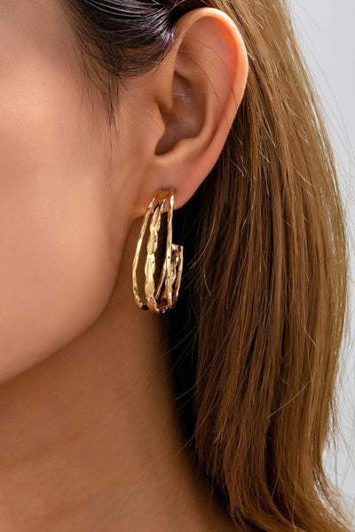 Triple Layer Hoop Earrings - Gold