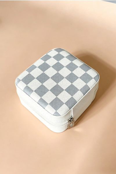 Jewelry Travel Case - Checkered, Lt.Grey