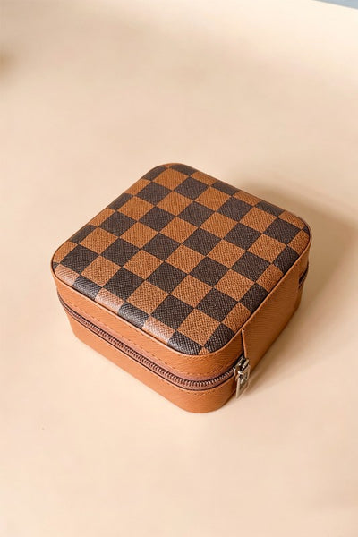 Jewelry Travel Case - Checkered, Brown