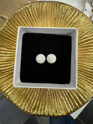 Crystal Ball Earrings - White Opal 6mm