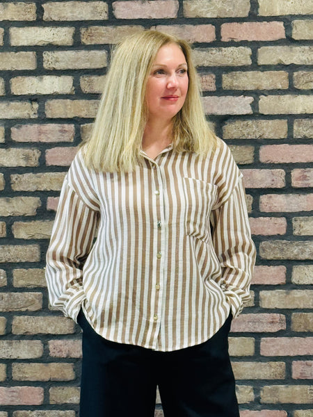 Striped Collared Shirt - Taupe