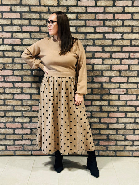 Polka Dot Midi Dress - Brown