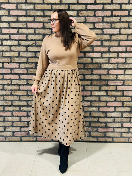 Polka Dot Midi Dress - Brown
