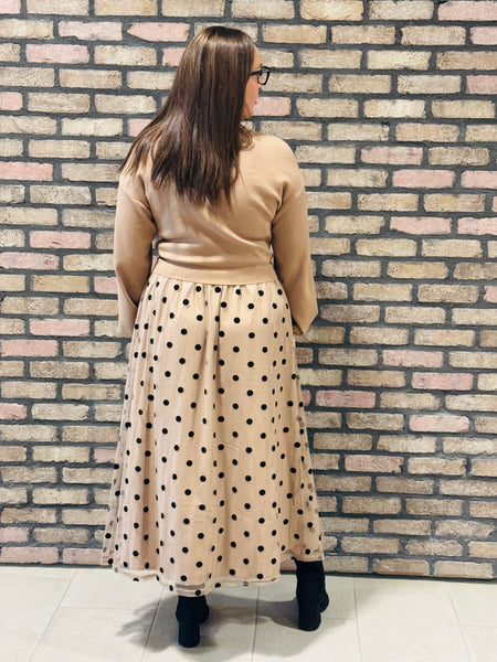 Polka Dot Midi Dress - Brown