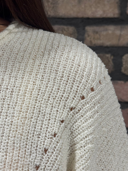 Pointelle V-Stitch Sweater - Cream