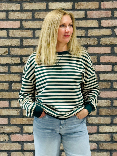 Striped V-Stitch Pullover - Hunter Green