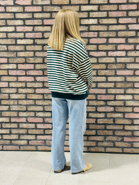 Striped V-Stitch Pullover - Hunter Green