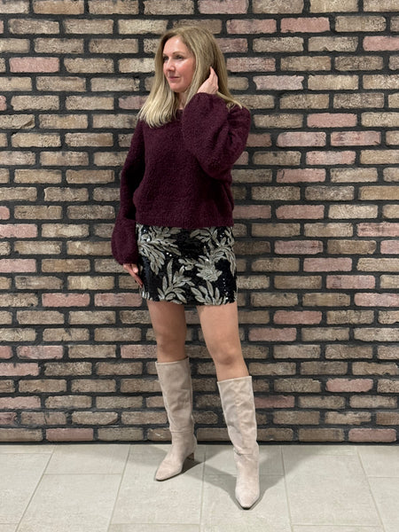 Leaf Sequins Mini Skirt - Black