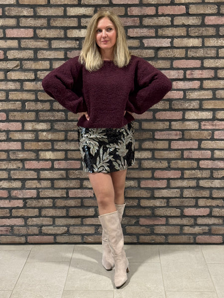 Leaf Sequins Mini Skirt - Black