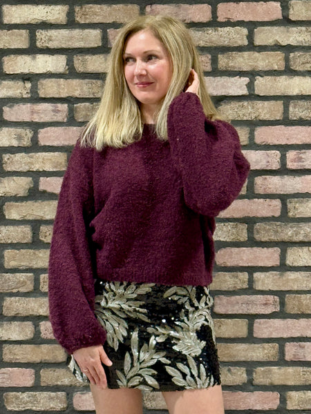 Fuzzy Knit Sweater - Burgundy