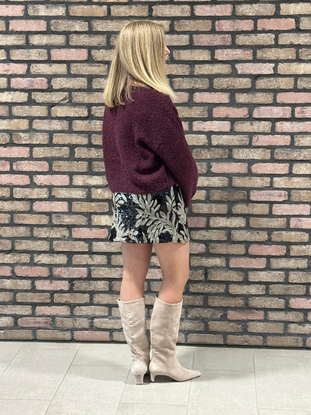 Leaf Sequins Mini Skirt - Black