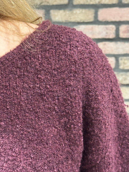 Fuzzy Knit Sweater - Burgundy