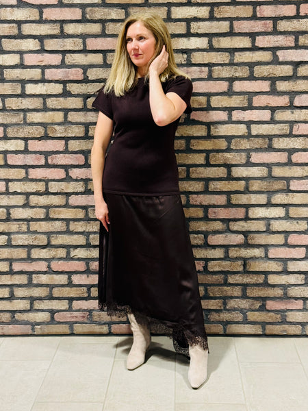 Twofer Asymmetrical Dress - Chocolate Brown