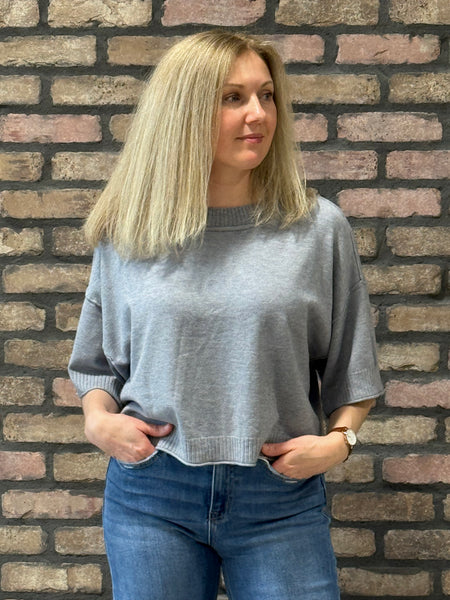 Cropped Boxy Sweater - Grey