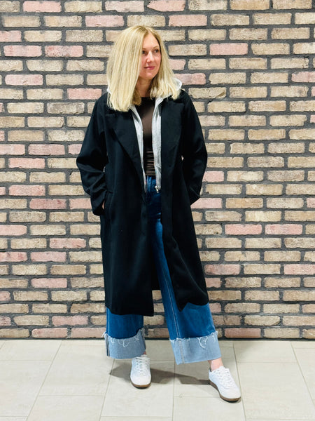 Contrasting Hoodie Coat - Black