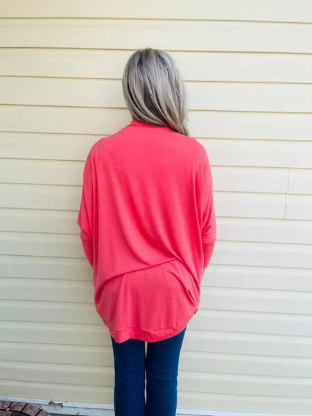 Cocoon Wrap Cardigan - Deep Coral