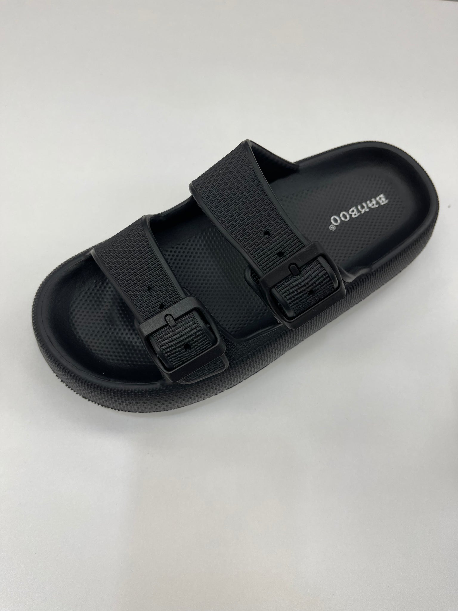 Double Buckle Sandals - Black