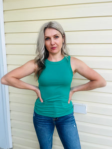 Ribbed Scoop Neck Tank Top - K. Green