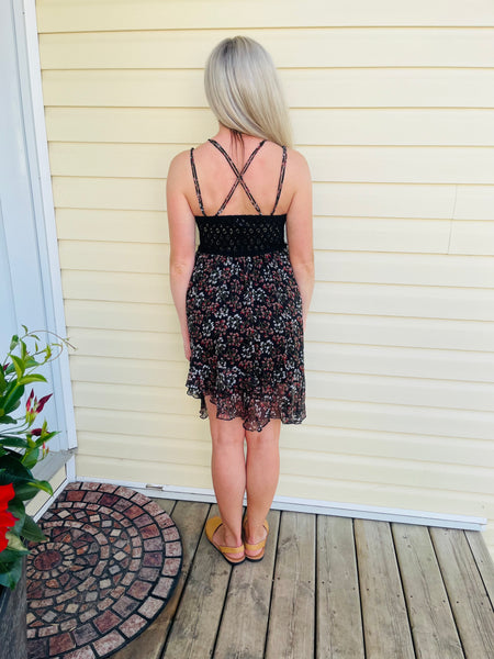 Floral Mini Dress - Black