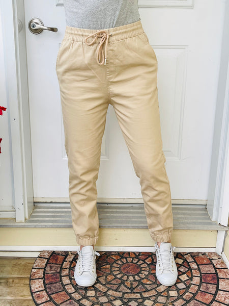 Cotton Twill Jogger Pants - Khaki