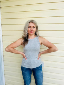 Ribbed Scoop Neck Tank Top - H. Grey