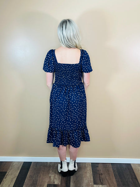 Tiered Polka Dot Dress - Navy