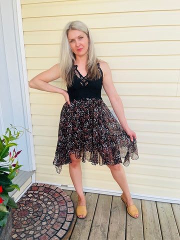 Floral Mini Dress - Black