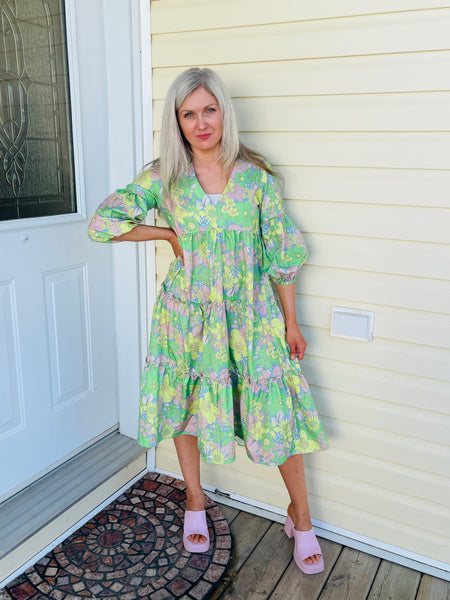 Floral Print Dress - Green