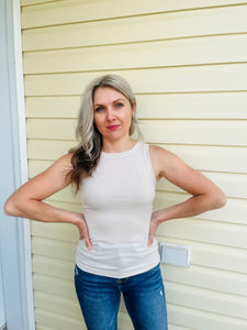 Ribbed Scoop Neck Tank Top - Sand Beige