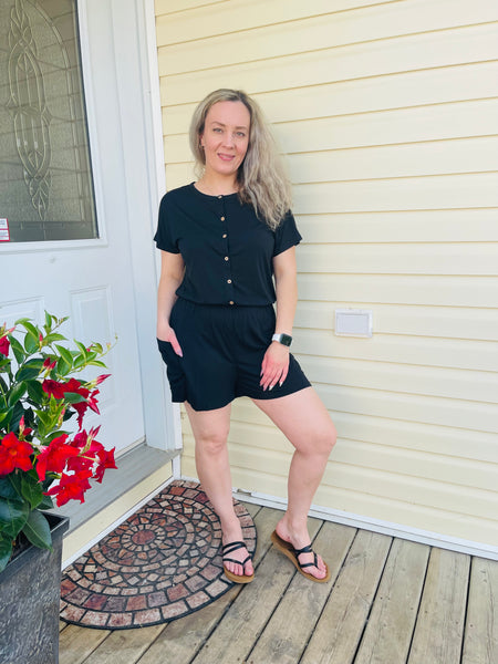 Button Up Romper - Black