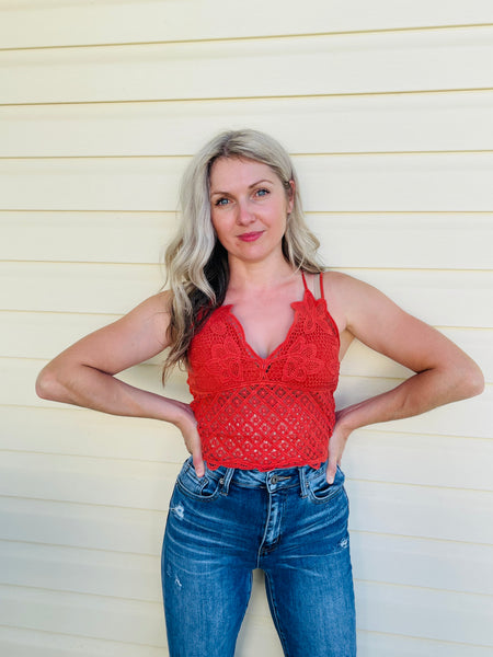 Crochet Lace Bralette Top - Brick