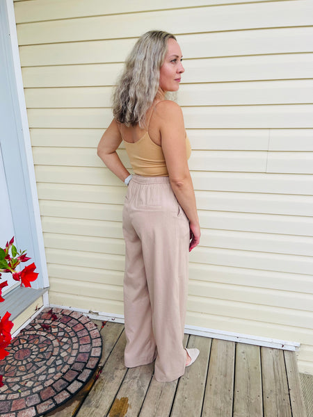 Straight Linen Pants - Taupe
