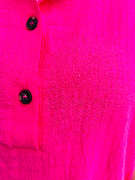 Gauze Button Down Shirt Dress - Fuchsia