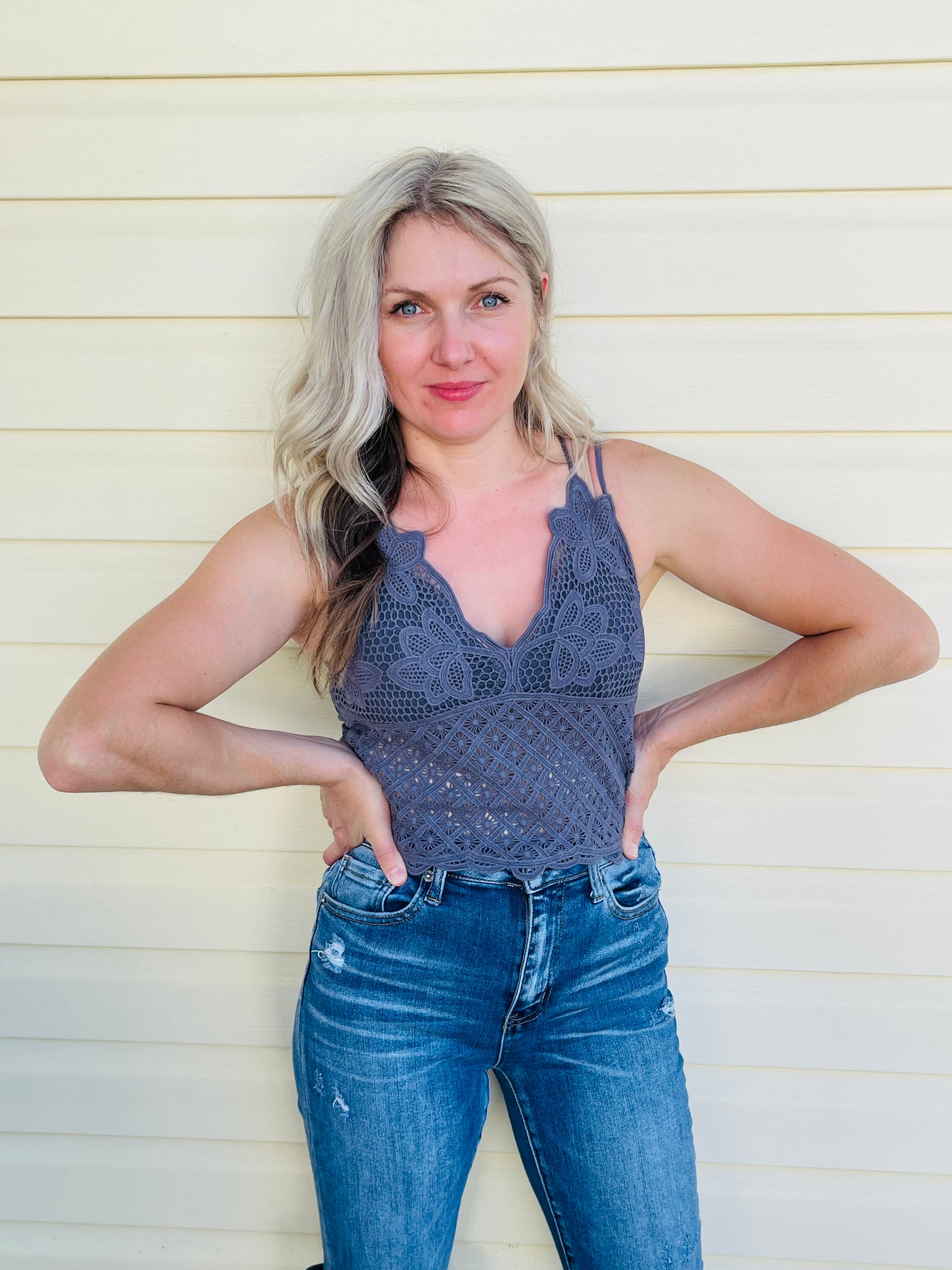Crochet Lace Bralette Top - Charcoal