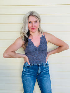 Crochet Lace Bralette Top - Charcoal