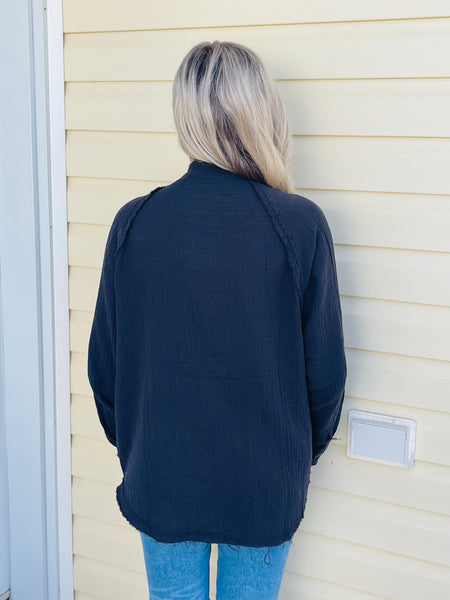 Gauze Raw Edge Shirt with Pockets - Ash Grey