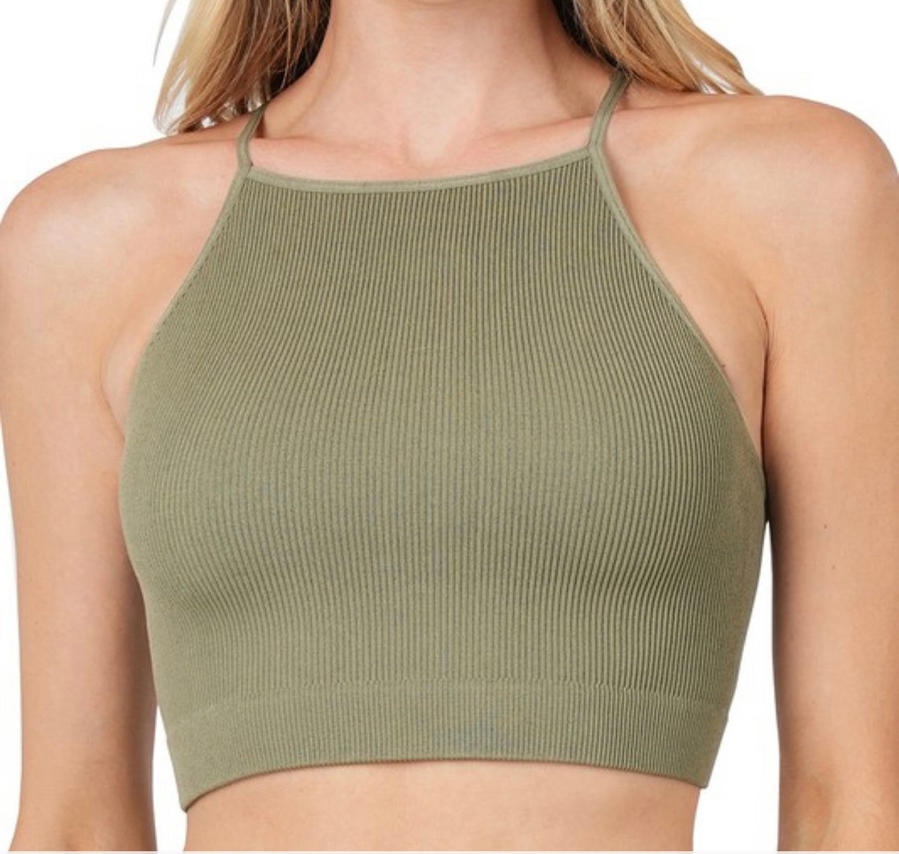 Ribbed Seamless Cami Top - LT Olive